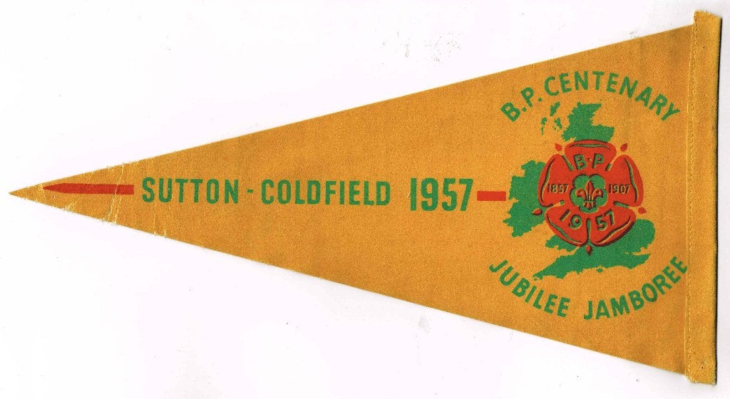 scouting Wereld Jamboree 1957 UK Sutton Coldfield Vlaggetje, Ophalen of Verzenden, Gebruikt, Embleem, Speld of Insigne