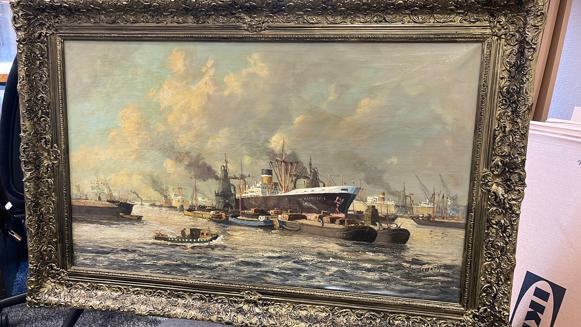Haven Rotterdam, Ophalen, Maritiem / water, Doek, Gesigneerd