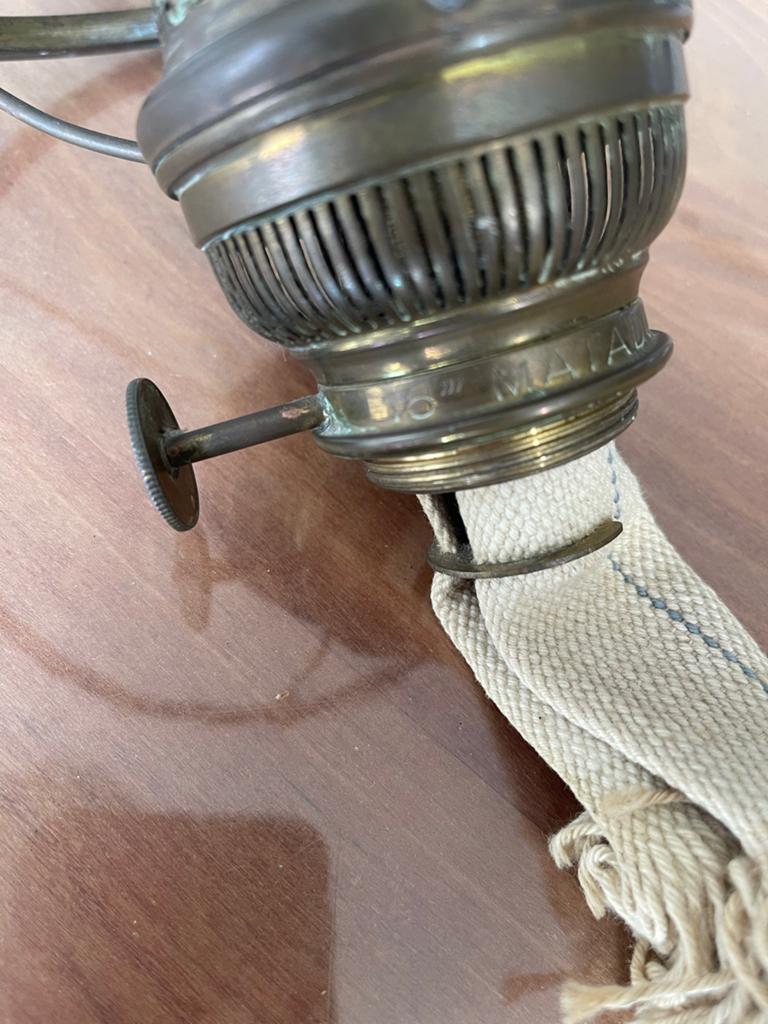 Antieke olielamp brander met glas en lont, Ophalen of Verzenden
