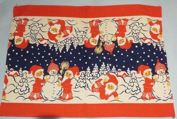 Vintage Zweeds kerstkleedje of placemat met jultomtar, Ophalen of Verzenden
