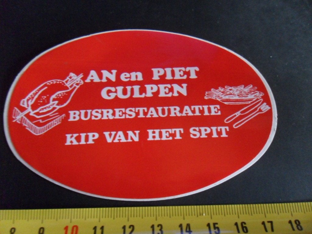 sticker Gulpen AN en PIET Busrestauratie Kip van het spit, Ophalen, Zo goed als nieuw