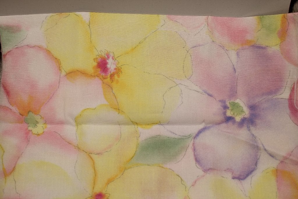 Coupon 100% katoen stof - Aquarel bloemen roze geel #4612, Nieuw, Ophalen of Verzenden, 30 tot 120 cm, Katoen