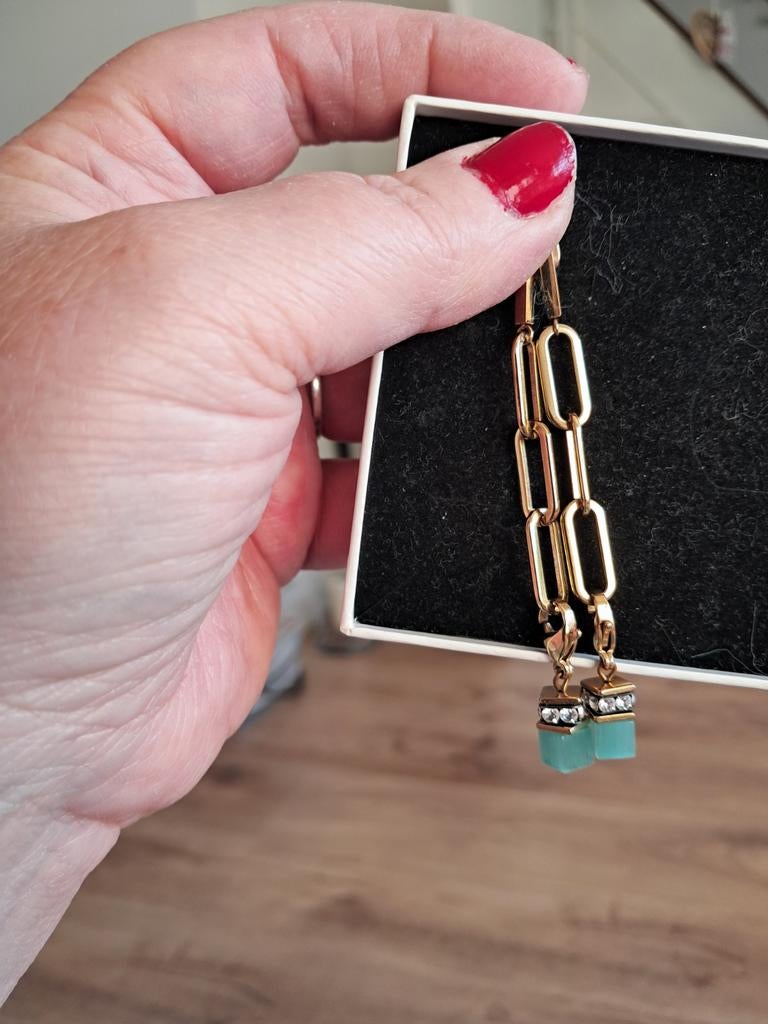 Coer de Lion oorbellen met kristal en goudkleurige schakels, Sieraden, Tassen en Uiterlijk, Ophalen of Verzenden