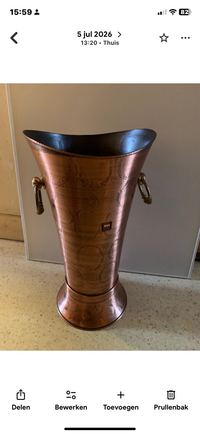 Vintage Koperen paraplubak met handvatten, Ophalen
