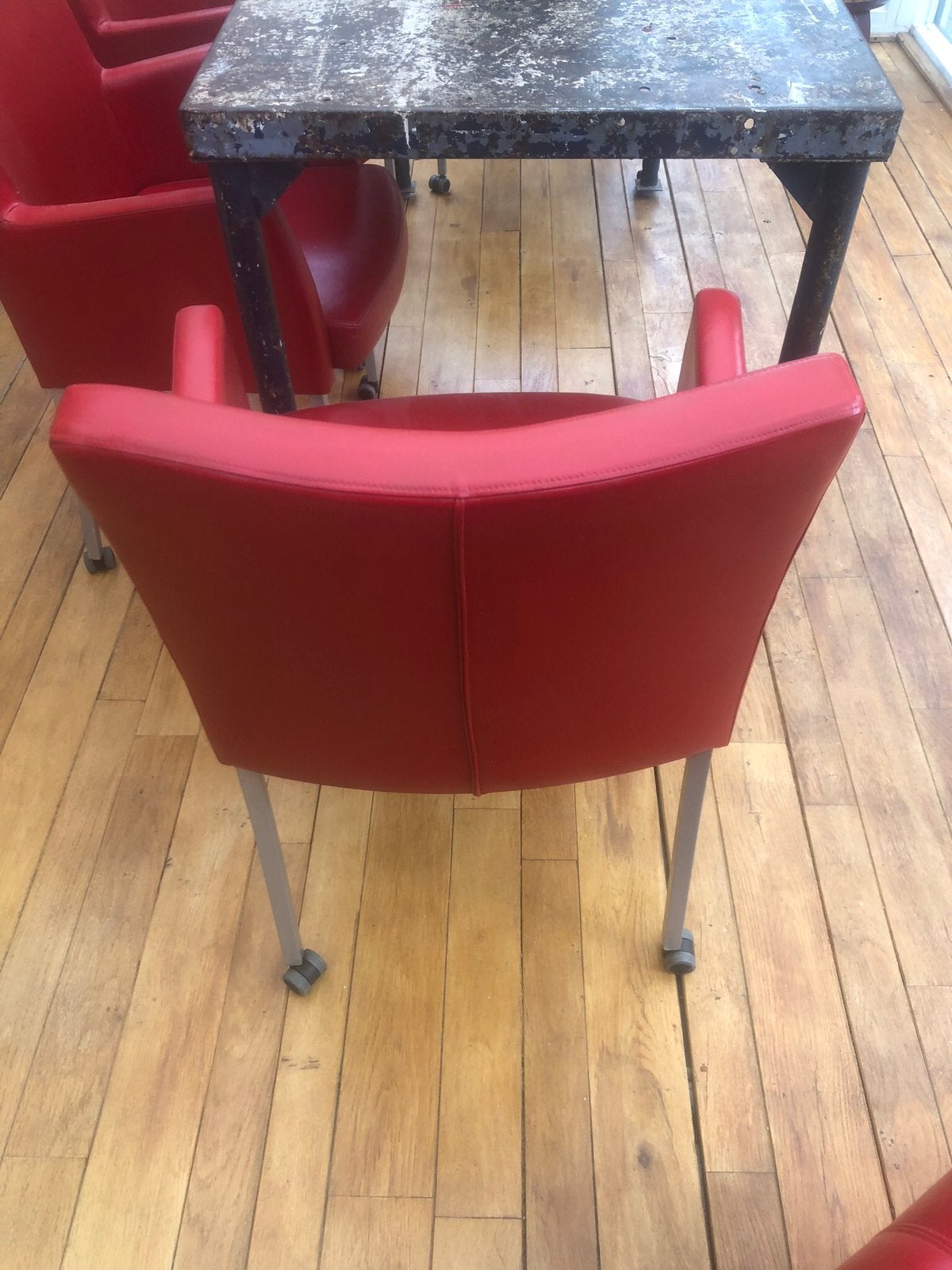 4 Rood leren stoelen, Ophalen of Verzenden, Zo goed als nieuw