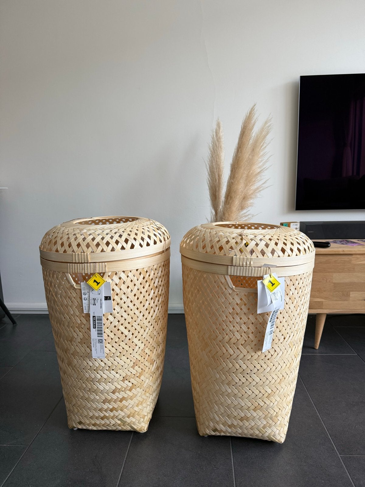 Set van 2 IKEA Saluding wasmanden, bamboe 50L - Nieuw!, Ophalen, Beige, Nieuw, Natuurlijk materiaal