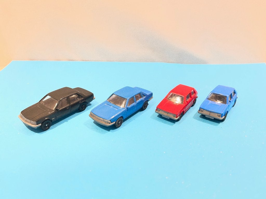 4 Fleischmann model auto's voor autotrein (schaal 1:78), Gebruikt, Gelijkstroom, Fleischmann, Overige typen