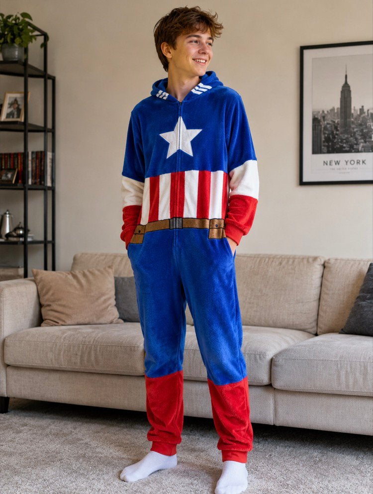 Captain America Onesie - Marvel Superheld Pyjama, Ophalen of Verzenden, Gebruikt, 158 t/m 164, Jongen of Meisje