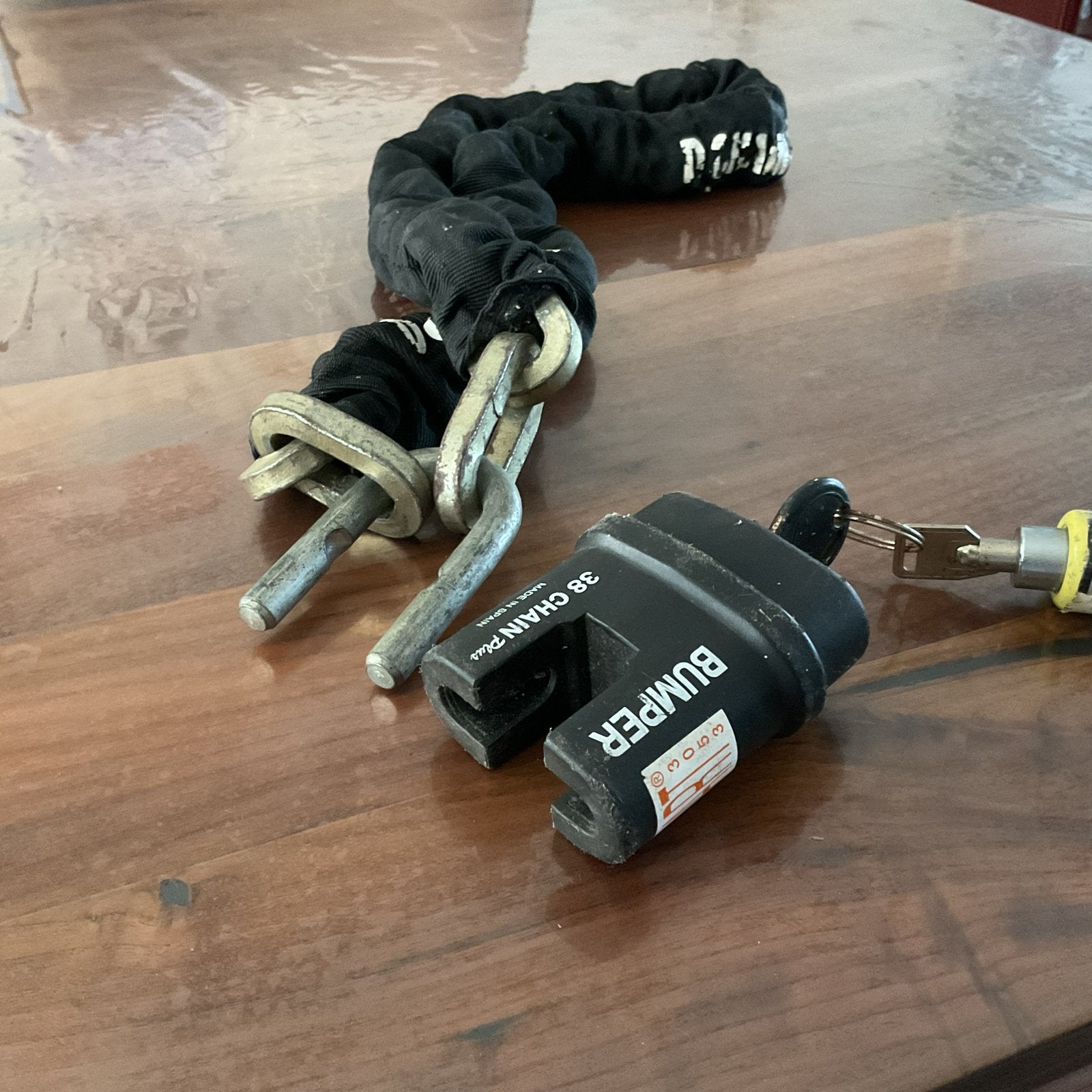 Zwaar motor kettingslot + schijfremslot, Motoren, Ophalen, Gebruikt