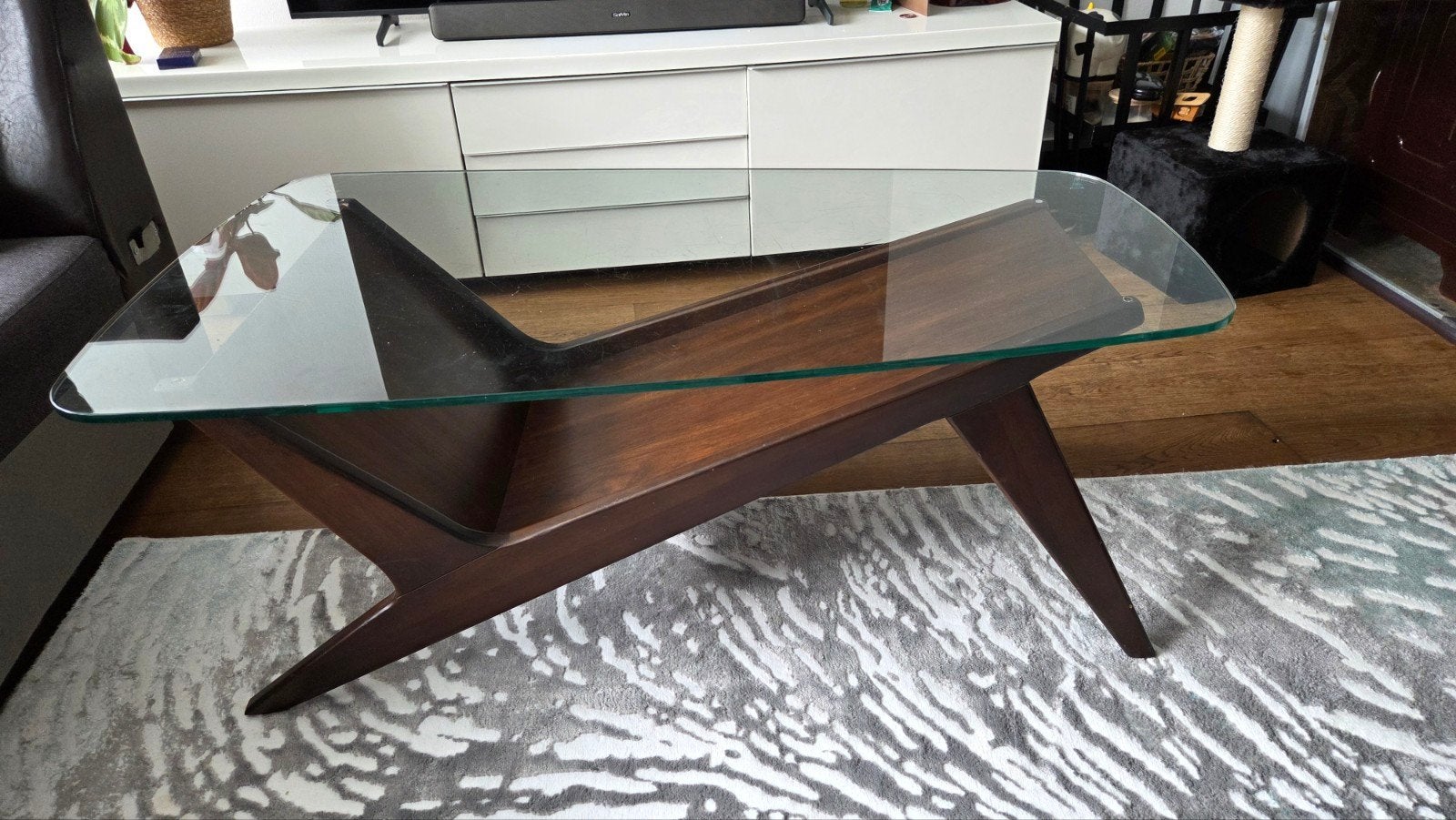 West Elm Vintage Salontafel met Glazen Blad, Ophalen of Verzenden