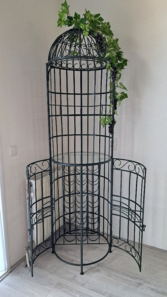 Metalen Wijn-/Drankenbar met Glasplaat en Druivenrank, Huis en Inrichting, Ophalen, Gebruikt, 25 flessen of meer, 75 – 100
