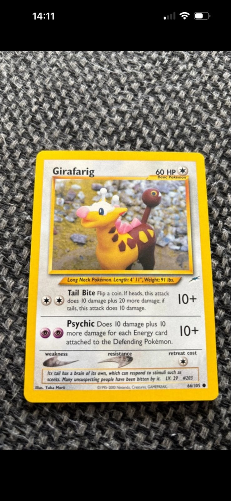 Pokémon Kaart Girafarig 66/105 Neo Revelation, Ophalen of Verzenden, Gebruikt, Losse kaart