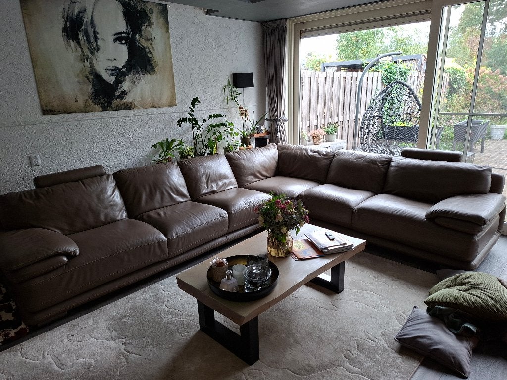 Chateau d'Ax Leren Hoekbank 370x290 cm Echt leer Luxe Lounge, Ophalen, Gebruikt, Leer, Modern, Italiaans