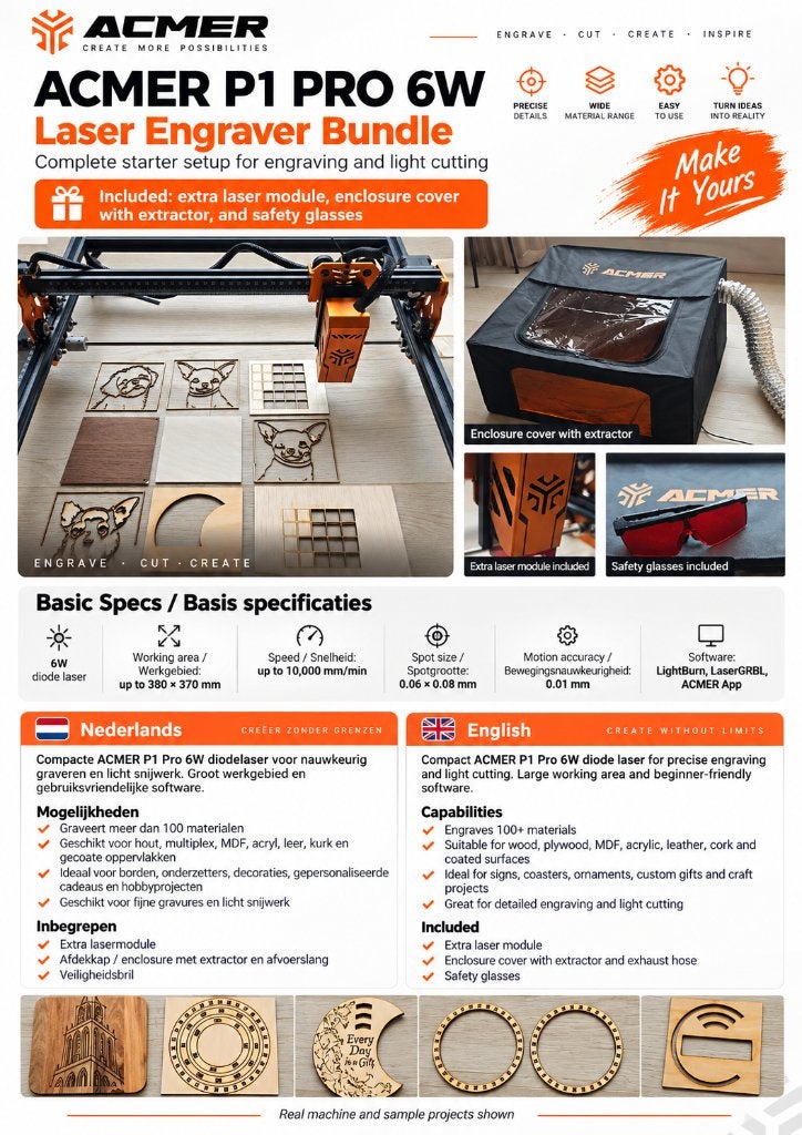 Acmer P1 Pro 6W Laser Engraver, Ophalen, Gebruikt, Overige thema's, Meerkleurig