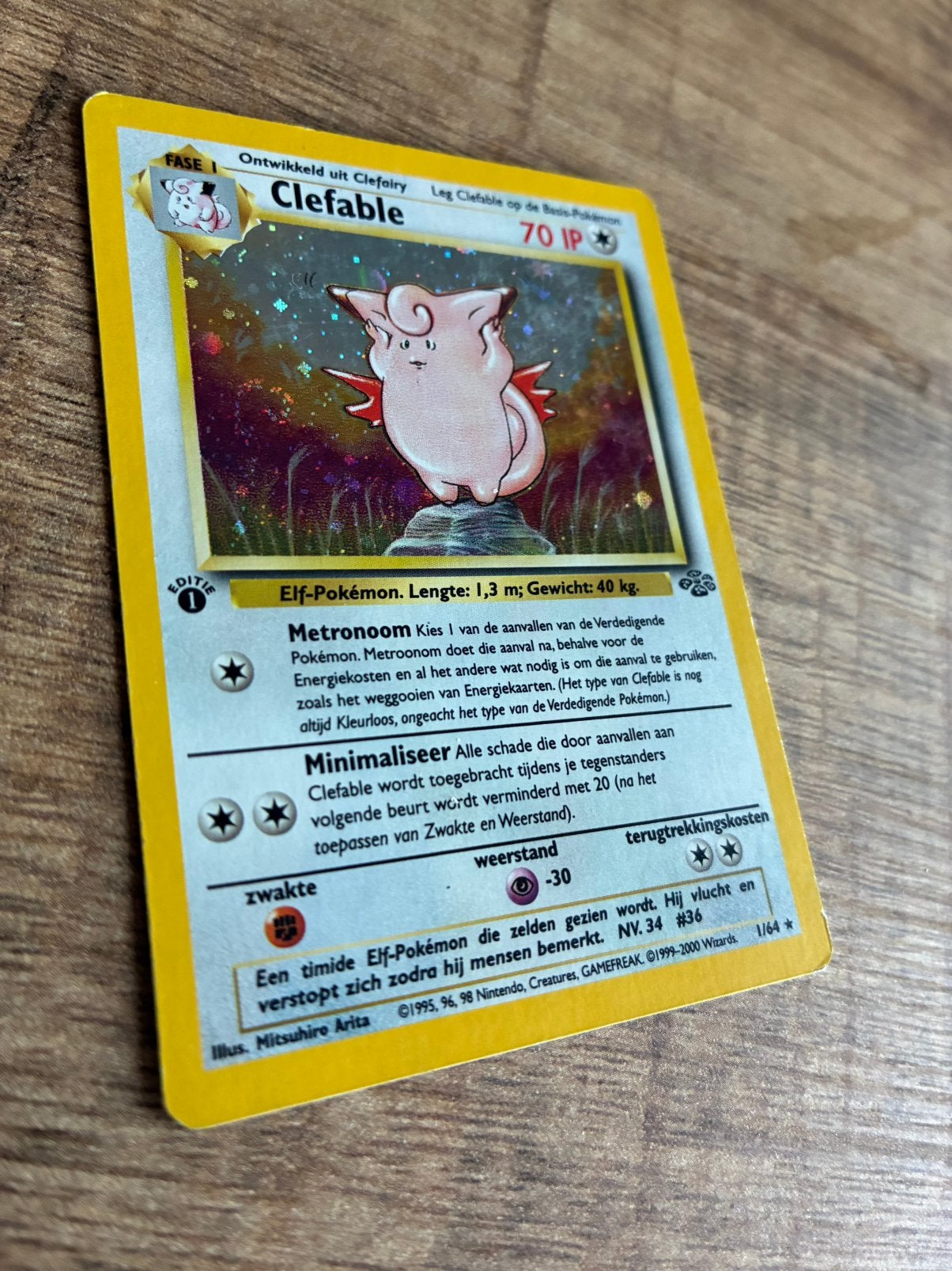 Clefable first edition holofoil Jungle pokemonkaart, Ophalen of Verzenden, Zo goed als nieuw, Losse kaart, Foil