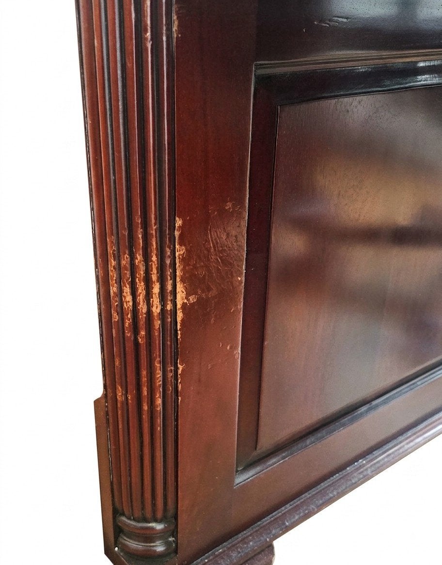 Antiek mahoniehouten bureau met groen lederen blad, Huis en Inrichting, Ophalen, Gebruikt, Hout, Antiek