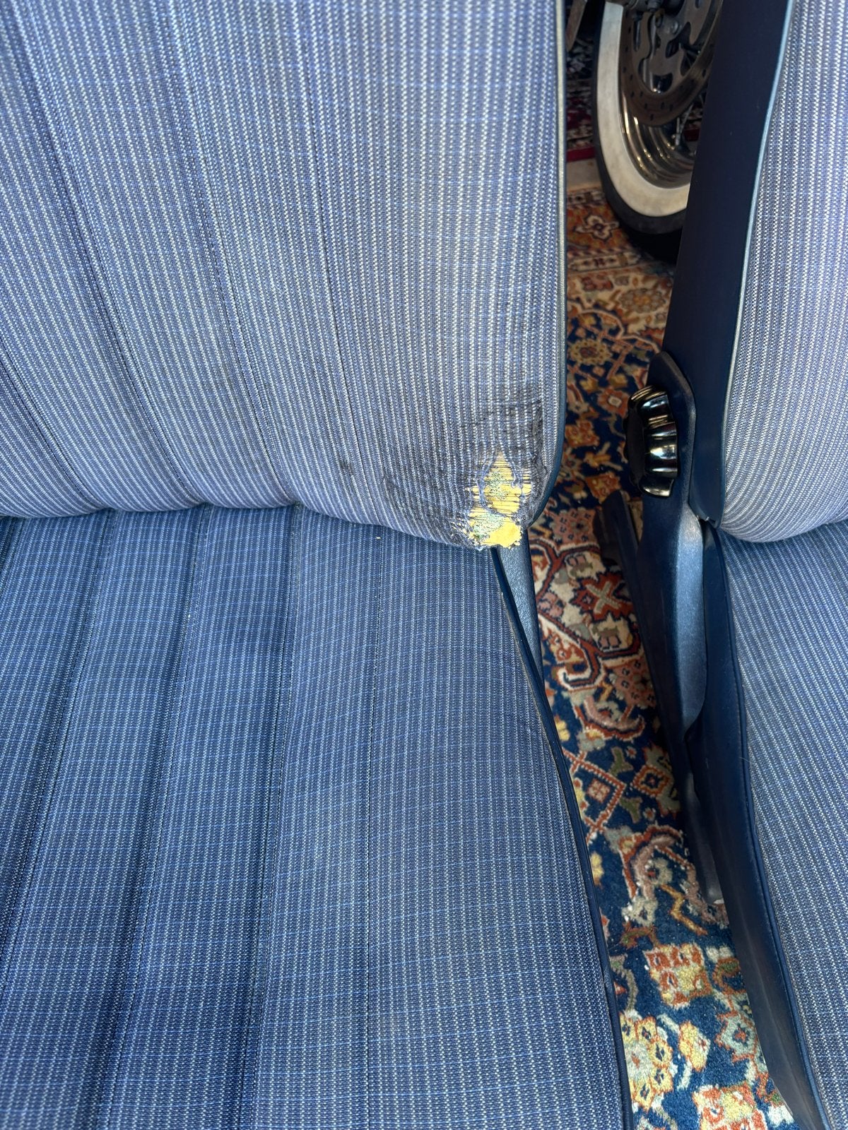 Stoelen Mercedes W123 - Blauw gestreepte bekleding, Auto-onderdelen, Interieur en Bekleding, Ophalen, Gebruikt, Mercedes-Benz