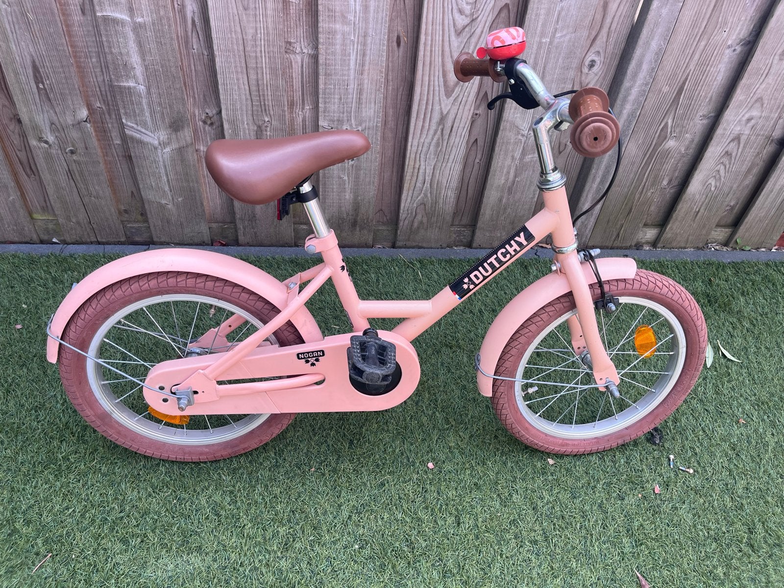 Meisjesfiets 16 inch - Dutchy - Roze, Ophalen, Terugtraprem, Gebruikt, Handrem