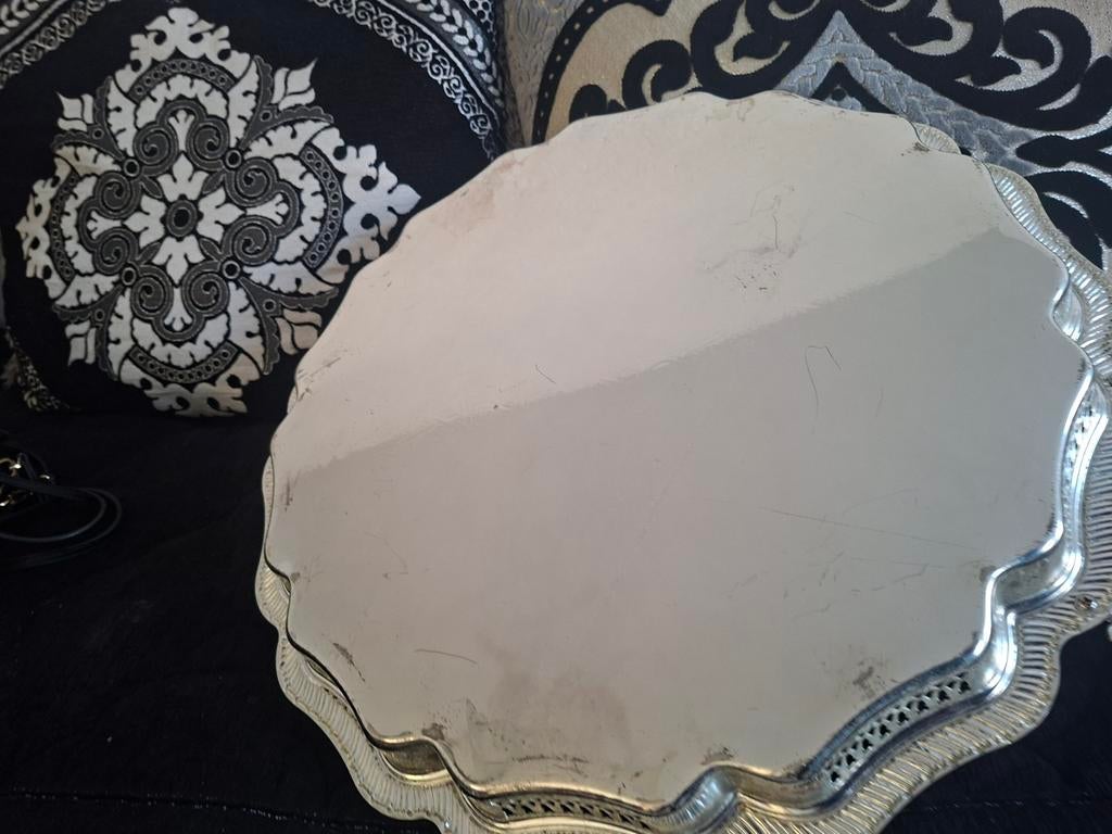 Decoratieve zilverkleurige dienblad met handvatten, Ophalen of Verzenden