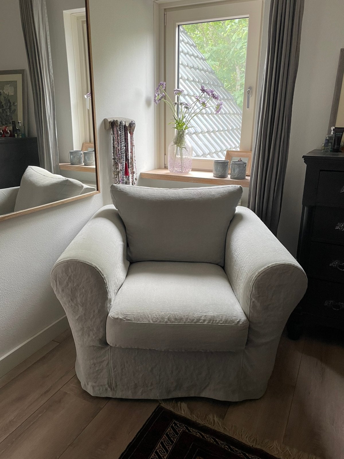 Stoel met linnen bekleed, als nieuw, Huis en Inrichting, Fauteuils, Ophalen, Zo goed als nieuw, 75 tot 100 cm, 50 tot 75 cm