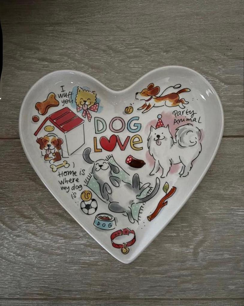 Blond Amsterdam Hartvormige Schaal 'Dog Love', Huis en Inrichting, Woonaccessoires | Schalen en Manden, Gebruikt, Schaal, Overige vormen