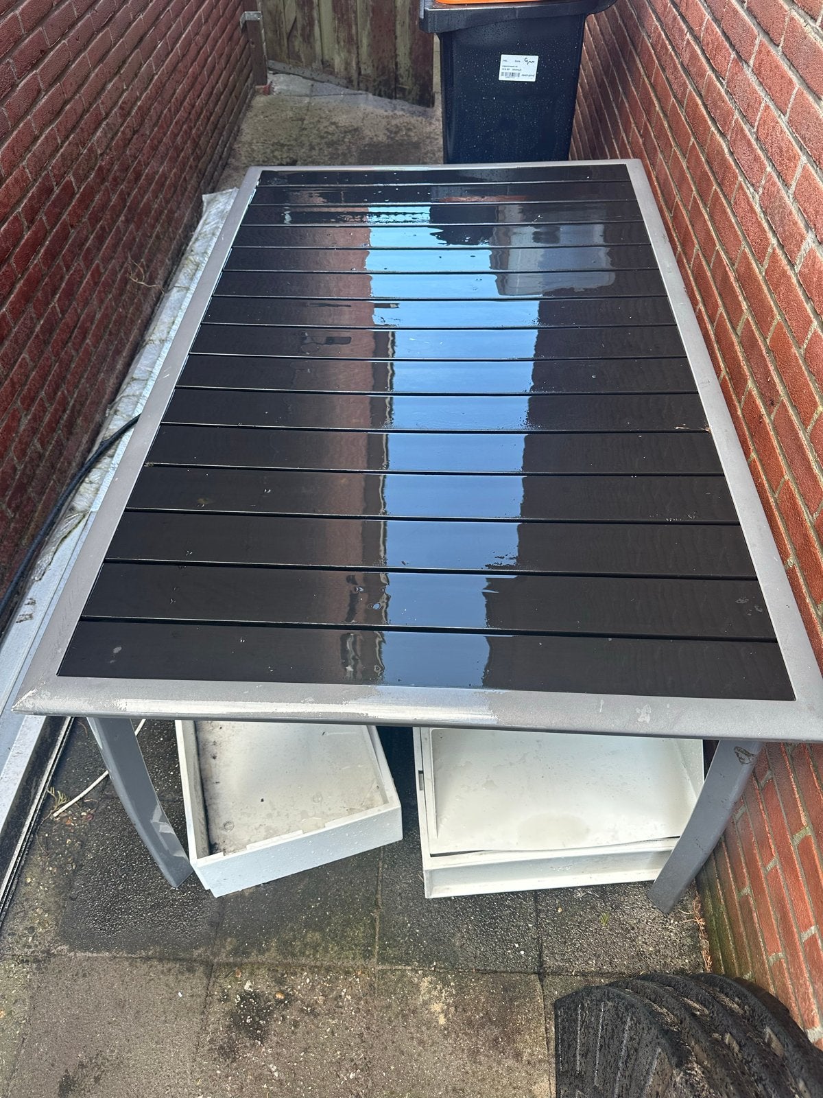 Tuin-/balkontafel, aluminium frame, donkergrijs blad, Ophalen, Gebruikt, Rechthoekig, Aluminium