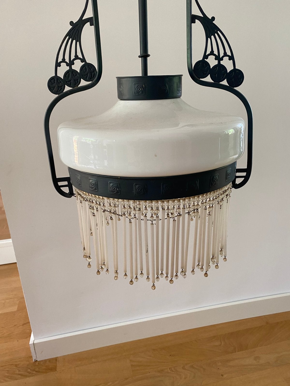 Retro hanglamp, Ophalen, Gebruikt, 50 tot 75 cm, Glas