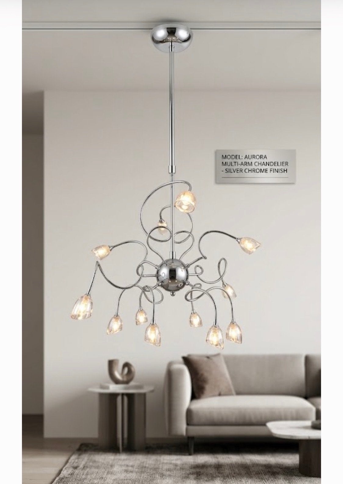 Moderne Kroonluchter Aurora/Constellation Chroom, Ophalen, Nieuw, Metaal, Overige fittingen