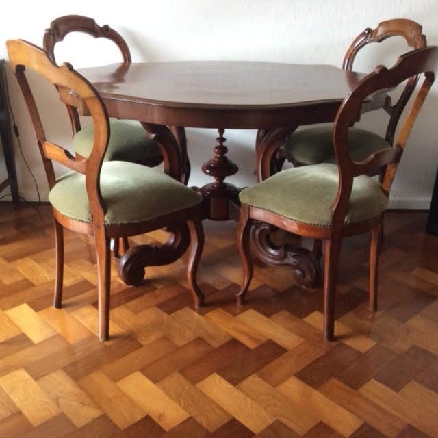 Biedermeier eettafel met 4 stoelen, Huis en Inrichting, Gebruikt, 100 tot 150 cm, Overige vormen, Vier personen