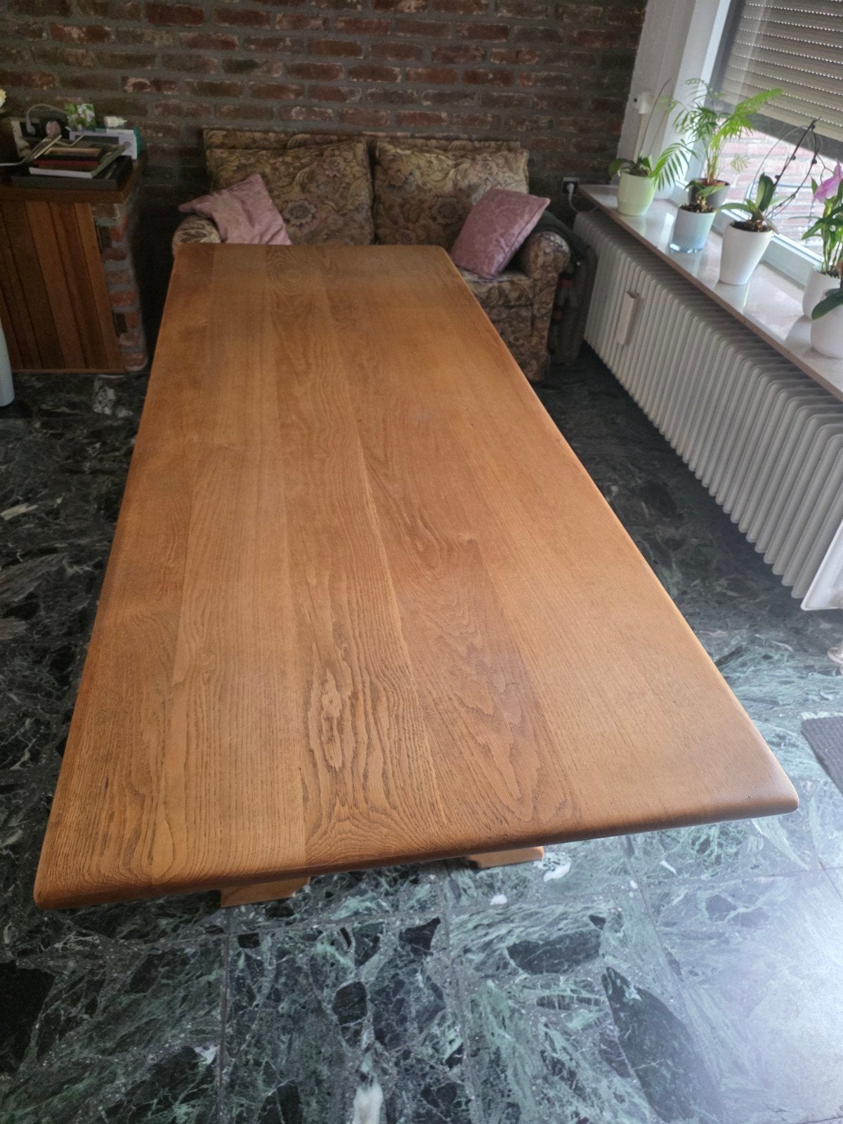 Robuuste authentieke eiken tafel, Huis en Inrichting, Ophalen, Gebruikt, 200 cm of meer, 50 tot 100 cm