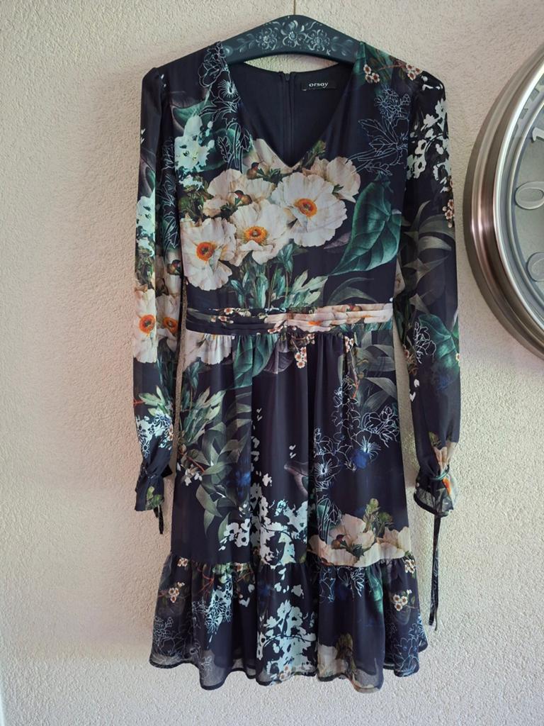 Orsay jurk met bloemenprint, maat 34 (XS), Blauw, Ophalen of Verzenden, Zo goed als nieuw, Orsay