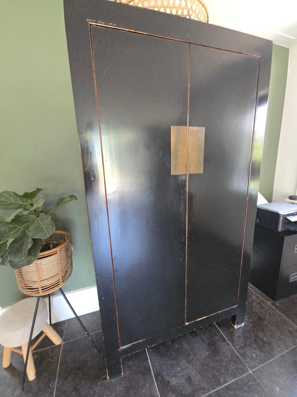 Zwart Chinese kast met console tafel met lades, Ophalen