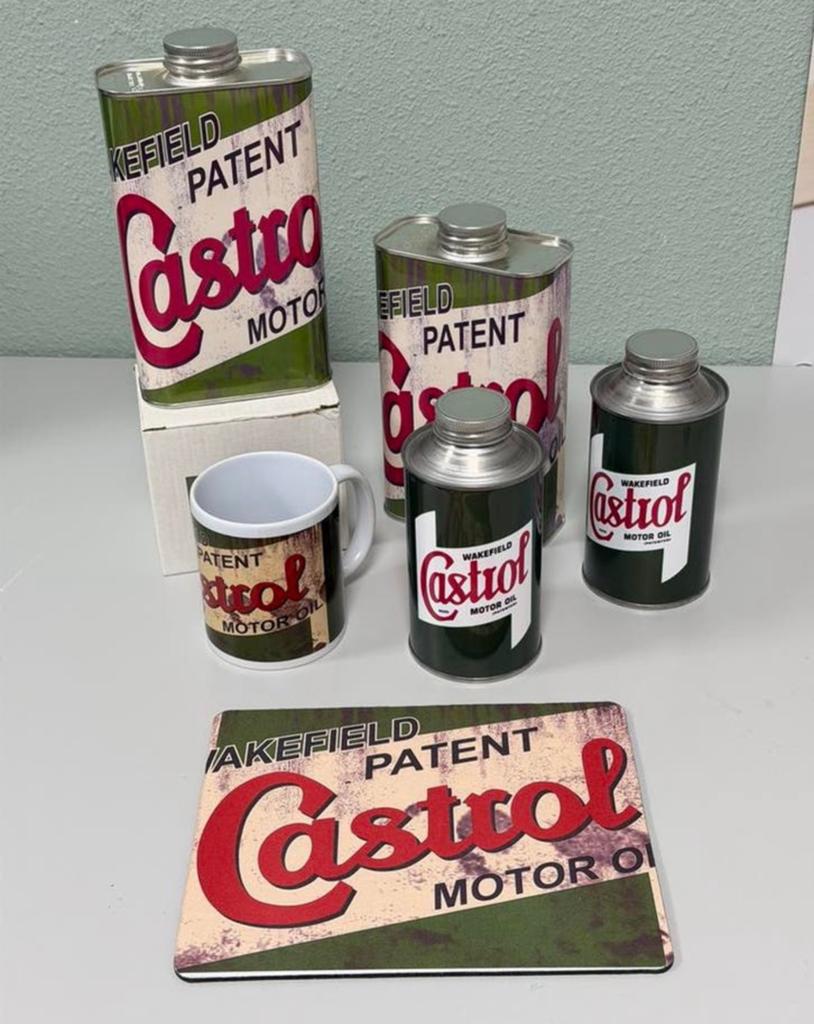 Castrol oil olie Mancave Set 4 olieblikken + mok + muismat, Ophalen of Verzenden, Nieuw