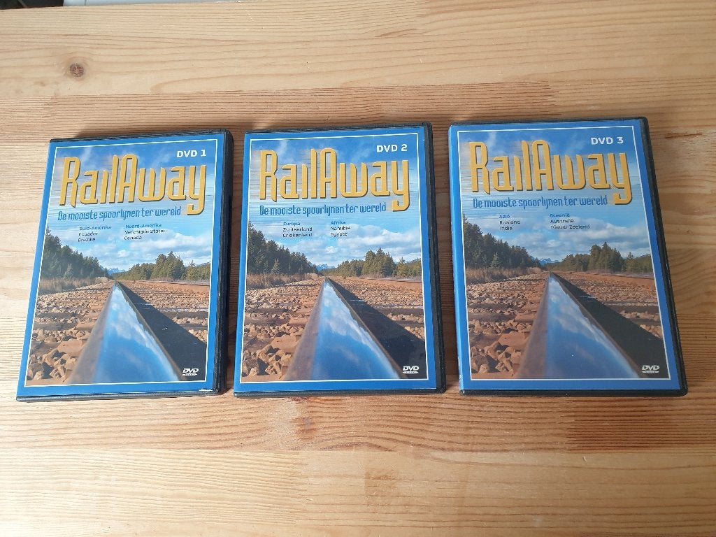 DVD Set - Rail Away - Deel 1, 2 en 3, Cd's en Dvd's, Dvd's | Documentaire en Educatief, Gebruikt, Wetenschap of Techniek, Alle leeftijden