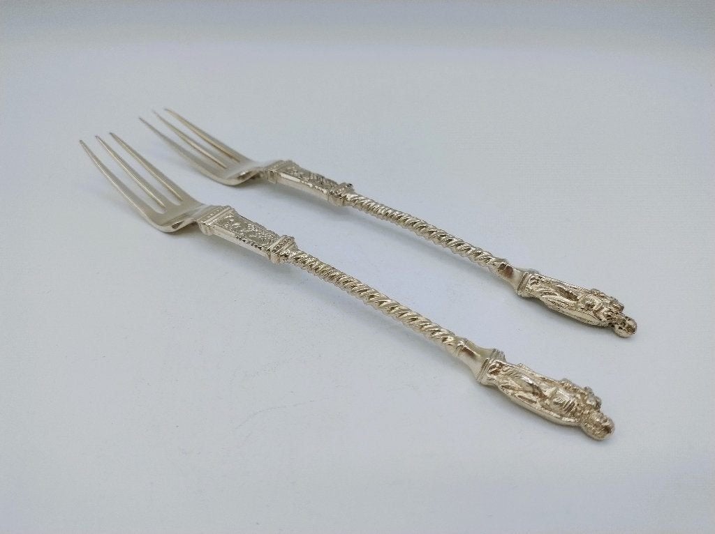 2 Zilveren vorken, apostel Mattheüs, J.H. Helweg, 1870, Verzenden, Zilver