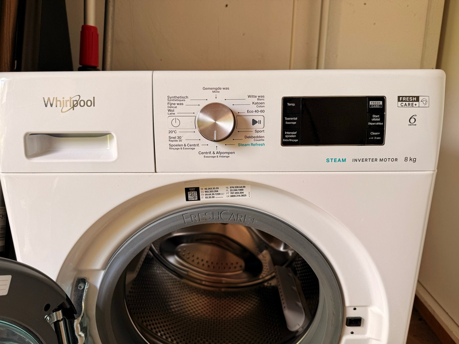 Whirlpool FreshCare+ Wasmachine 8kg Inverter Motor, Ophalen, 1200 tot 1600 toeren, 8 tot 10 kg, Zo goed als nieuw