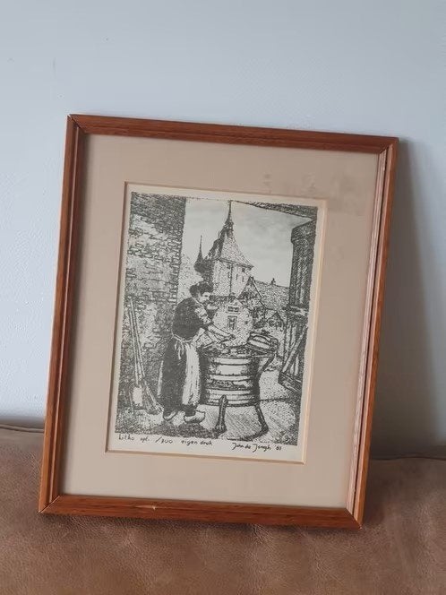 Litho vrouw aan de was John de Jongh 1981 opdracht Miele, Antiek en Kunst, Ophalen