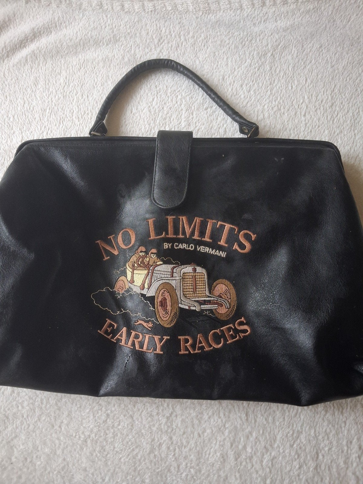 Vintage Zwarte Handtas "No Limits Early Races", Ophalen of Verzenden, Gebruikt, Zwart, Handtas