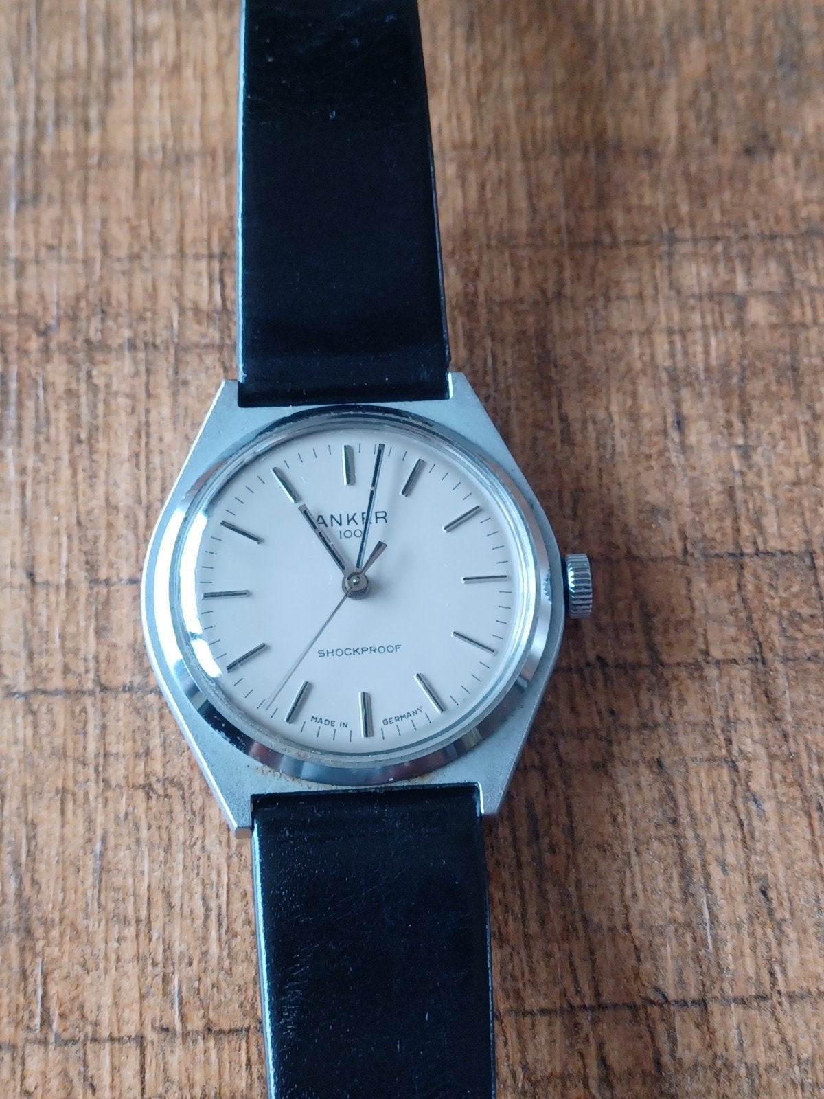 vintage herenhorloge Anker 100 mechanische loopt, Sieraden, Tassen en Uiterlijk, Horloges | Antiek, Overige merken, Staal, Met bandje