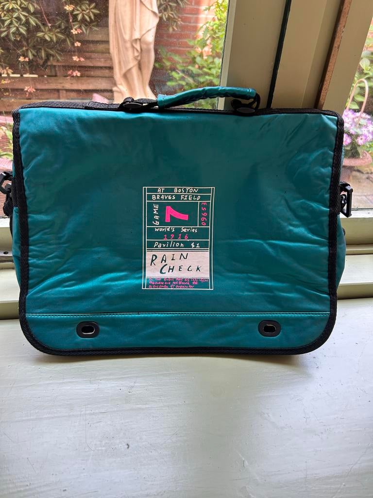 Vintage Teal Schoudertas met Unieke Print, Sieraden, Tassen en Uiterlijk, Tassen | Schoudertassen, Ophalen of Verzenden, Gebruikt