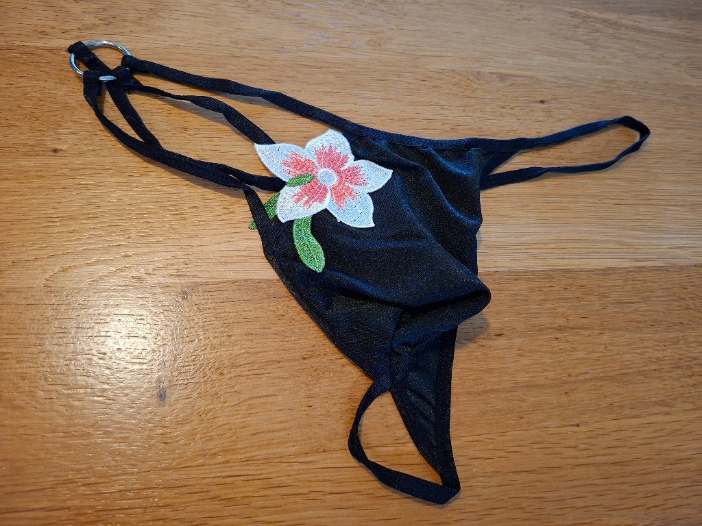 Herenstring met bloemdetail maat L, Verzenden, Zwart, Onbekend, Overige typen