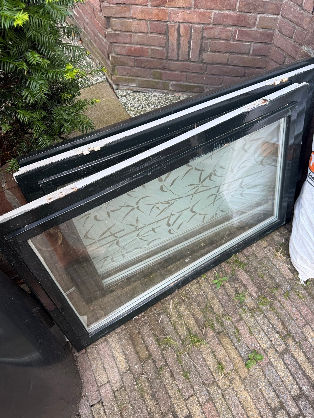 3 gebruikte kozijnen met glas, Ophalen, Gebruikt, Raamkozijn, 150 tot 225 cm