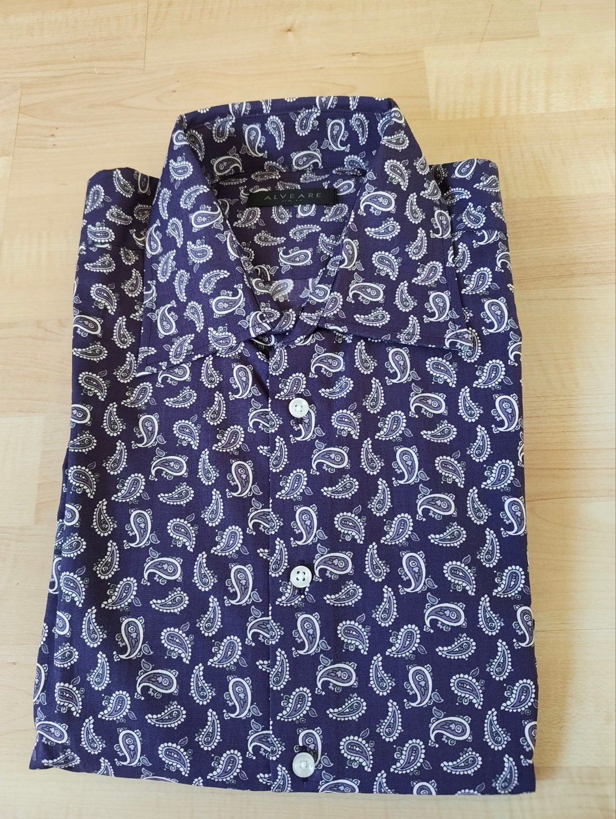 Nieuwe donkerpaars met witte print overhemd maat 41 merk Alv, Paars, Nieuw, Ophalen of Verzenden, Halswijdte 41/42 (L)