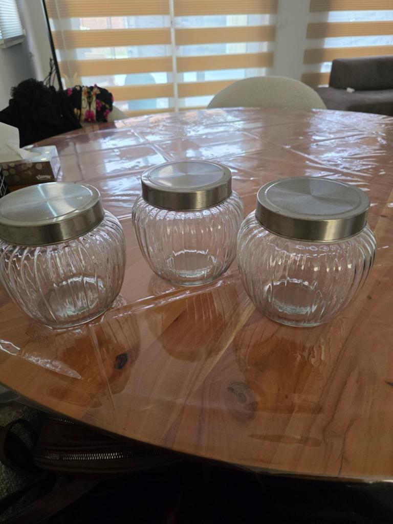 Set van 3 glazen voorraadpotten met metalen deksel, Ophalen, Voorraadpot, Overige merken, Glas