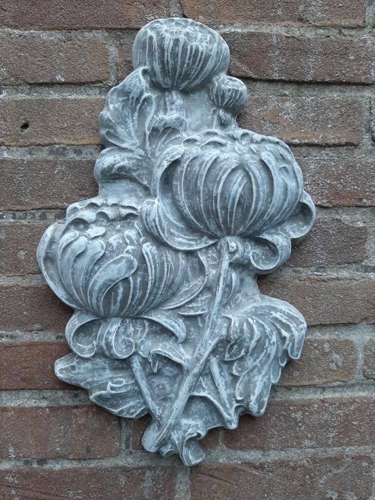 Pioenrozen wanddecoratie betonnen beeld tuinbeeld bloemen, Tuin en Terras, Ophalen of Verzenden