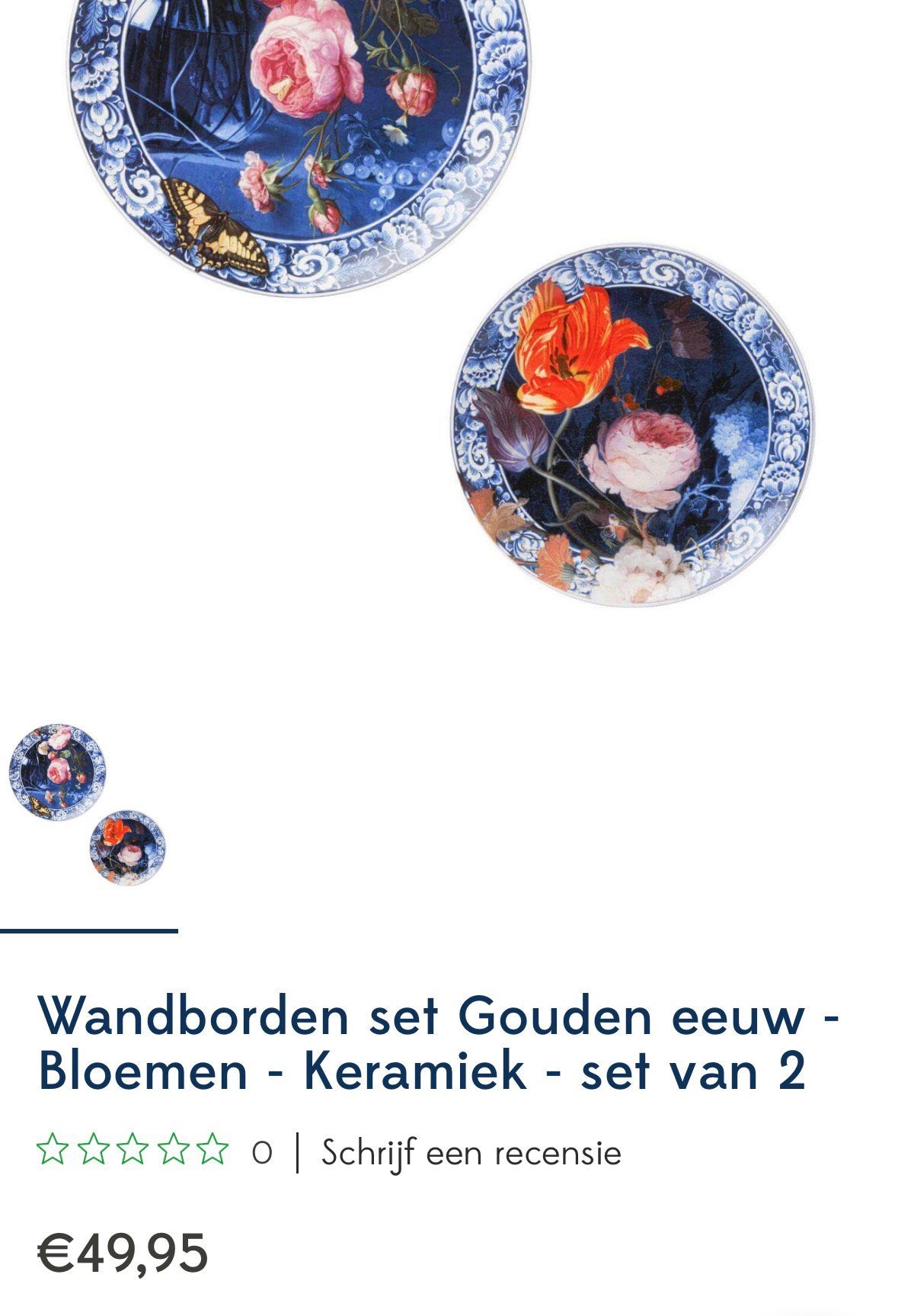 Heinen Delfst blauw wandborden set Gouden eeuw bloemen, Ophalen
