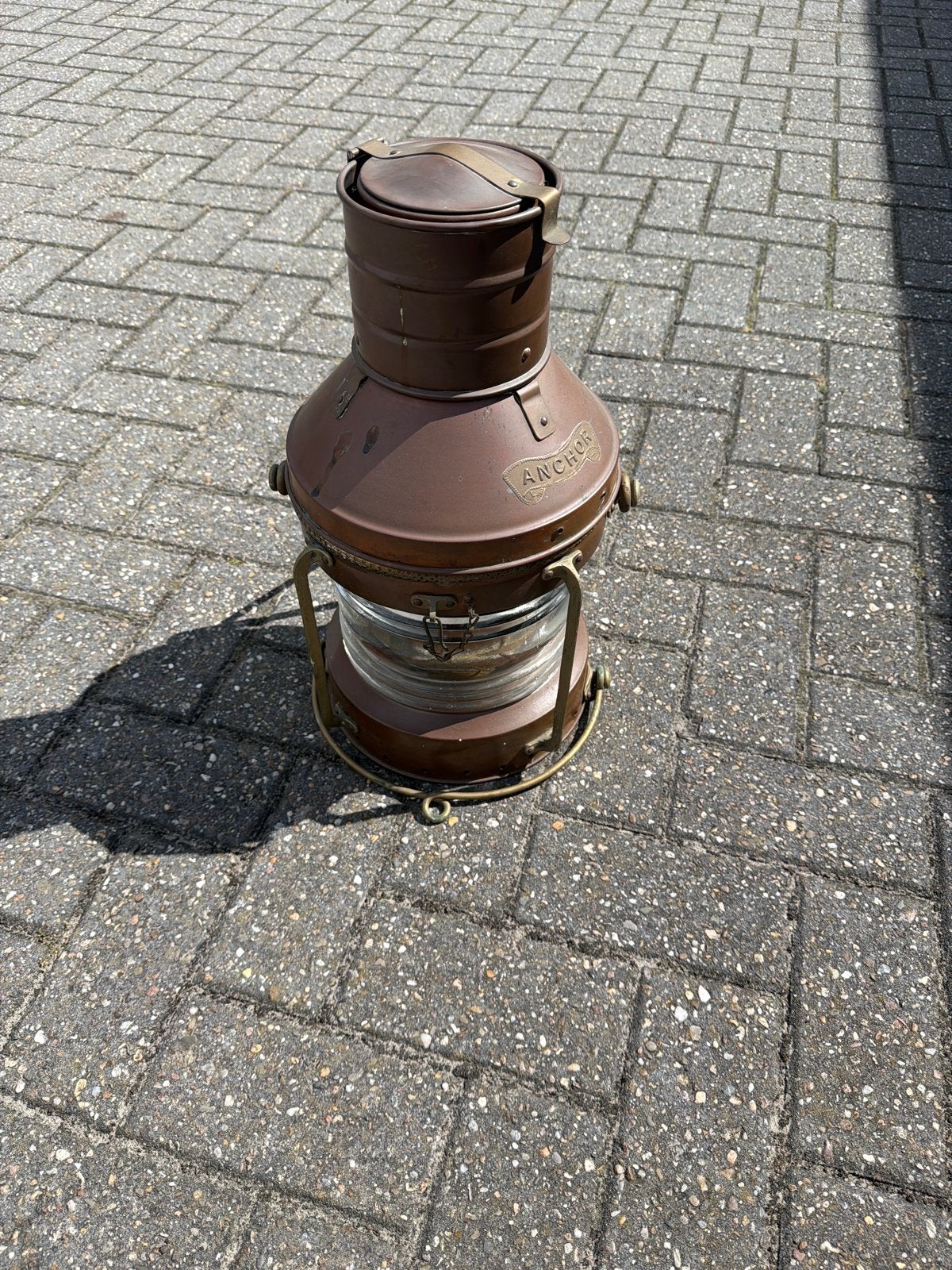 Antieke Koperen Scheepslamp "Anchor" - Maritieme Decoratie, Antiek en Kunst, Antiek | Lampen, Ophalen