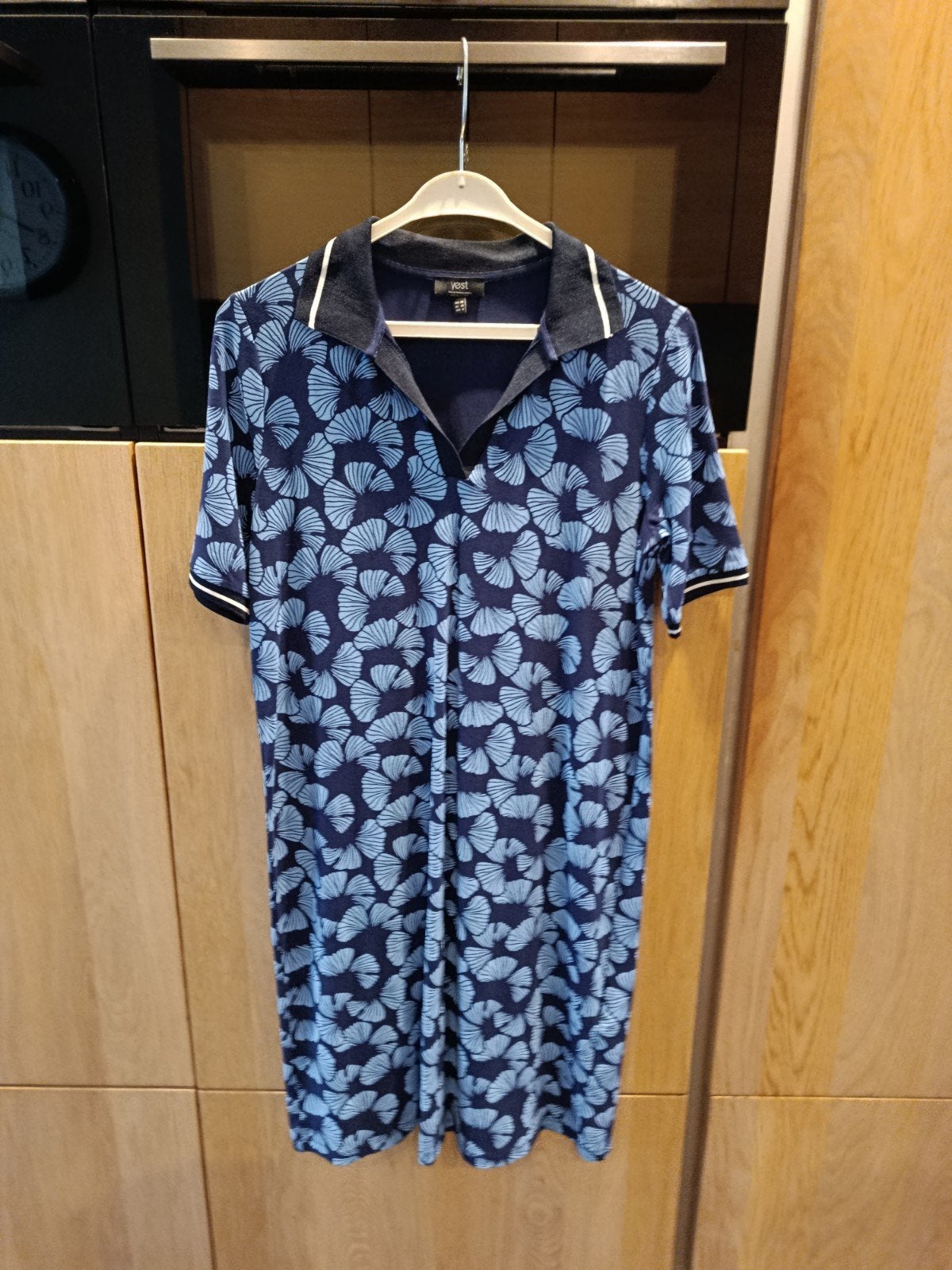 Yest jurk met Ginkgo bladprint - Maat M, Kleding | Dames, Maat 38/40 (M), Blauw, Ophalen of Verzenden, Zo goed als nieuw