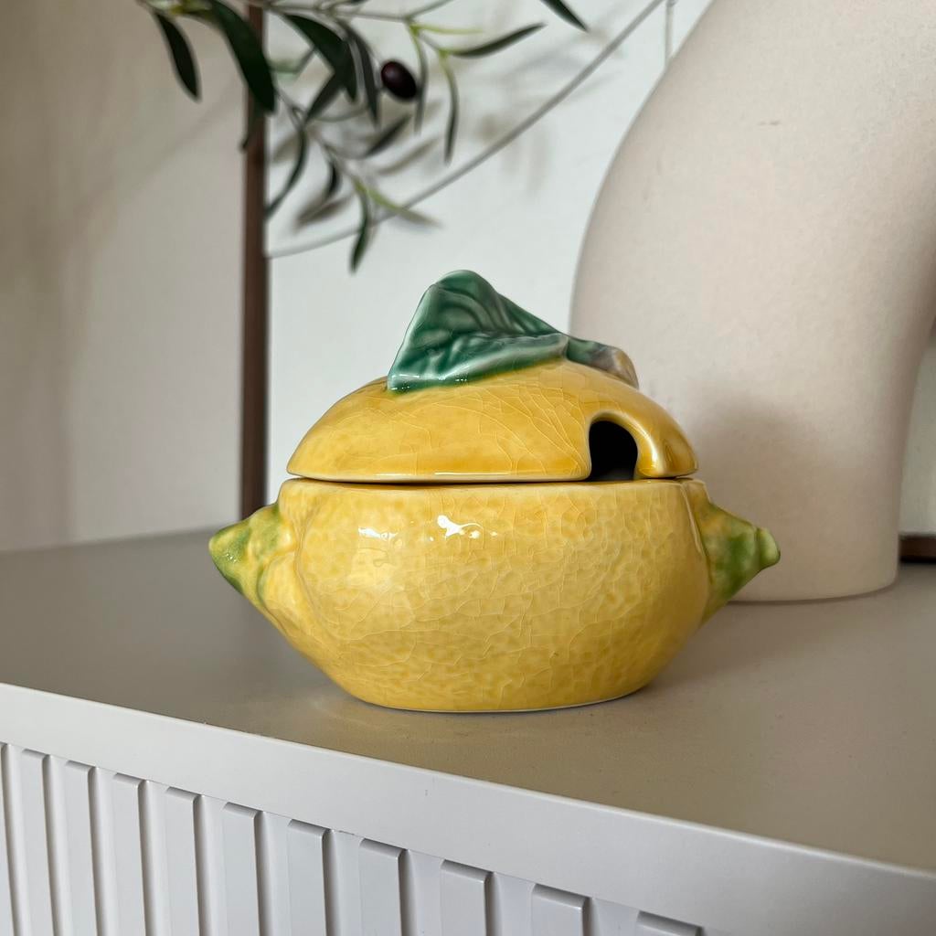 Bordallo Pinheiro Majolica citroen jampot, Antiek en Kunst, Antiek | Keramiek en Aardewerk, Ophalen of Verzenden