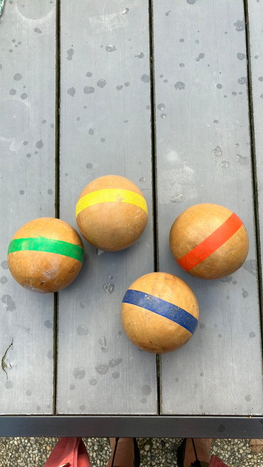 4 ovalen houten ballen. Lawn bowling., Ophalen of Verzenden, Gebruikt